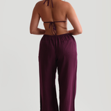 Heritage Linen Wide-Leg Pants - Grape