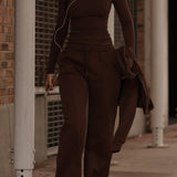 Structured Wide Leg Sweatpants - Cocoa