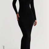 Scooped Micro-Ribbed Maxi Dress - Black