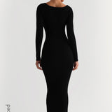 Scooped Micro-Ribbed Maxi Dress - Black