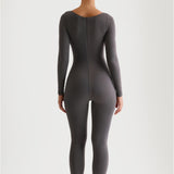 Round Neck Long Sleeve Jumpsuit - Midnight Gray