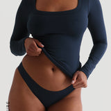 U-Shape Long Sleeve T-Shirt - Navy