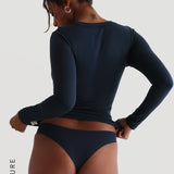 U-Shape Long Sleeve T-Shirt - Navy