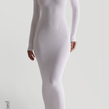 Maxikleid mit U-Ausschnitt und Mikrorippenmuster - Weiß