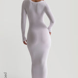 Maxikleid mit U-Ausschnitt und Mikrorippenmuster - Weiß