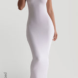Schlupf-Maxikleid mit Mikrorippenmuster - Weiß