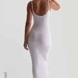 Schlupf-Maxikleid mit Mikrorippenmuster - Weiß