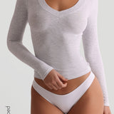 V-Shape Micro-Ribbed Long Sleeve Top - Light Heather Gray