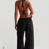 Double Strap Triangle Bikini Top - Black
