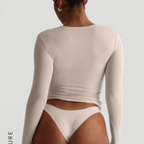Zip-Up Long Sleeve T-Shirt - Buttercream