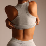 Débardeur micro-côtelé en forme de T - Gris chiné