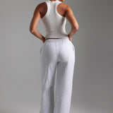 Structured Wide Leg Sweatpants - Light Heather Gray