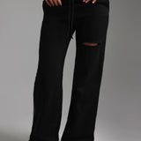 Cut-Out Wide Leg Sweatpants - Black