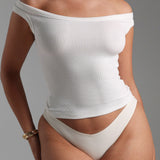 Form-Ribbed Off Shoulder Top - White