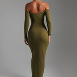 Form Ribbed Off Shoulder Maxi Dress - Olive