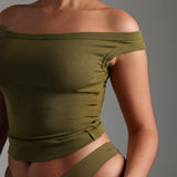 Form-Ribbed Off Shoulder Top - Olive