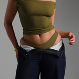 Form-Ribbed Off Shoulder Top - Olive
