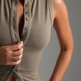Form-Ribbed Button-Down Tank Top - Latte Taupe