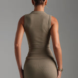 Form-Ribbed Button-Down Tank Top - Latte Taupe