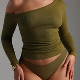 Form-Ribbed Gallerie Long Sleeve Top - Olive