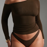 Form-Ribbed Gallerie Long Sleeve Top - Brown Sugar