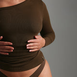 Form-Ribbed Gallerie Long Sleeve Top - Brown Sugar