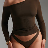 Form-Ribbed Gallerie Long Sleeve Top - Brown Sugar