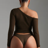 Form-Ribbed Gallerie Long Sleeve Top - Brown Sugar