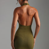 Form-Ribbed High Neck Maxi Dress - Olive