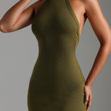 Form-Ribbed High Neck Maxi Dress - Olive