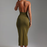 Form-Ribbed High Neck Maxi Dress - Olive