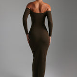 Form Ribbed Off Shoulder Maxi Dress- Brown Sugar