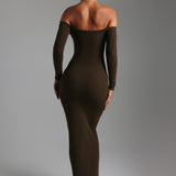 Form Ribbed Off Shoulder Maxi Dress- Brown Sugar
