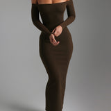 Form Ribbed Off Shoulder Maxi Dress- Brown Sugar