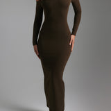 Form Ribbed Off Shoulder Maxi Dress- Brown Sugar