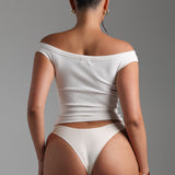 Form-Ribbed Off Shoulder Top - White