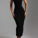 True Boat Neck Maxi Dress - Black