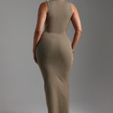 Form-Ribbed Button-Down Maxi Dress - Latte Taupe