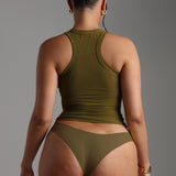T-Shape Micro-Ribbed Tank Top - Olive