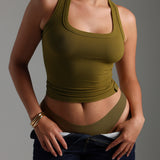 T-Shape Micro-Ribbed Tank Top - Olive