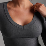 V-Shape Long Sleeve T-Shirt - Dark Stone Gray