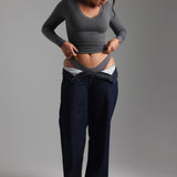 V-Shape Long Sleeve T-Shirt - Dark Stone Gray