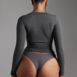 V-Shape Long Sleeve T-Shirt - Dark Stone Gray
