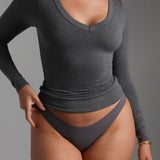 V-Shape Long Sleeve T-Shirt - Dark Stone Gray
