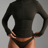 Form-Ribbed High-Rise Turtleneck Long Sleeve T-Shirt - Charcoal