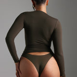 Zip-Up Long Sleeve T-Shirt - Charcoal