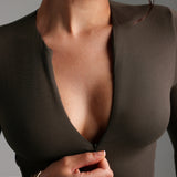 Zip-Up Long Sleeve T-Shirt - Charcoal