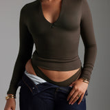 Zip-Up Long Sleeve T-Shirt - Charcoal