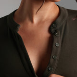 Form-Ribbed Button-Up Long Sleeve T-Shirt - Charcoal