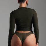 Form-Ribbed Button-Up Long Sleeve T-Shirt - Charcoal